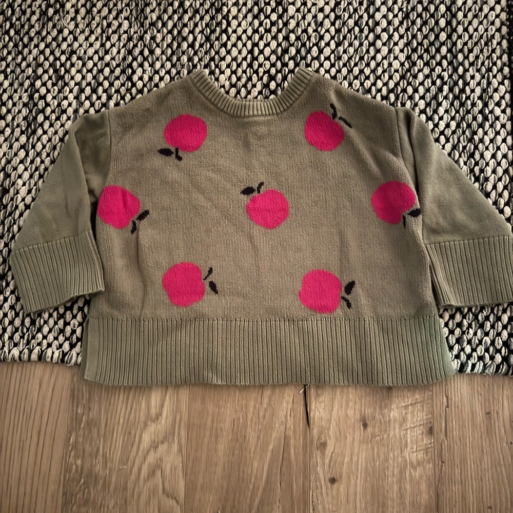 GAP Olive Sweater with Pink Apples 3T